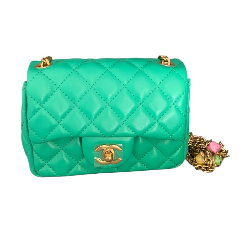 🆕 Chanel Style Matelasse Green Leather Shoulder Bag 🆕